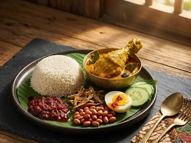 Nasi Lemak with Chicken Rendang